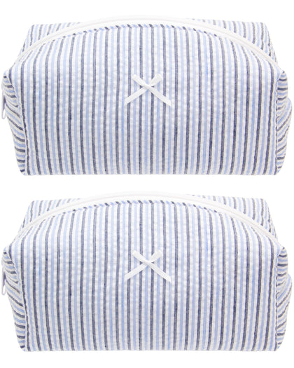 PAZIMIIK Cozy Makeup Bag front view in Stripe Blue Mix