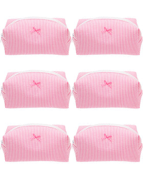 PAZIMIIK Cozy Makeup Bag front view in Stripe Candy Pink