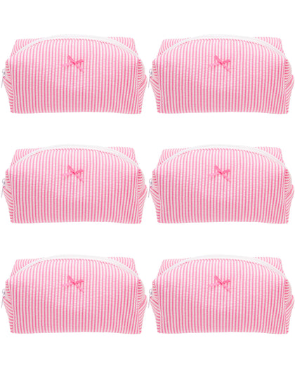 PAZIMIIK Cozy Makeup Bag front view in Stripe Candy Pink