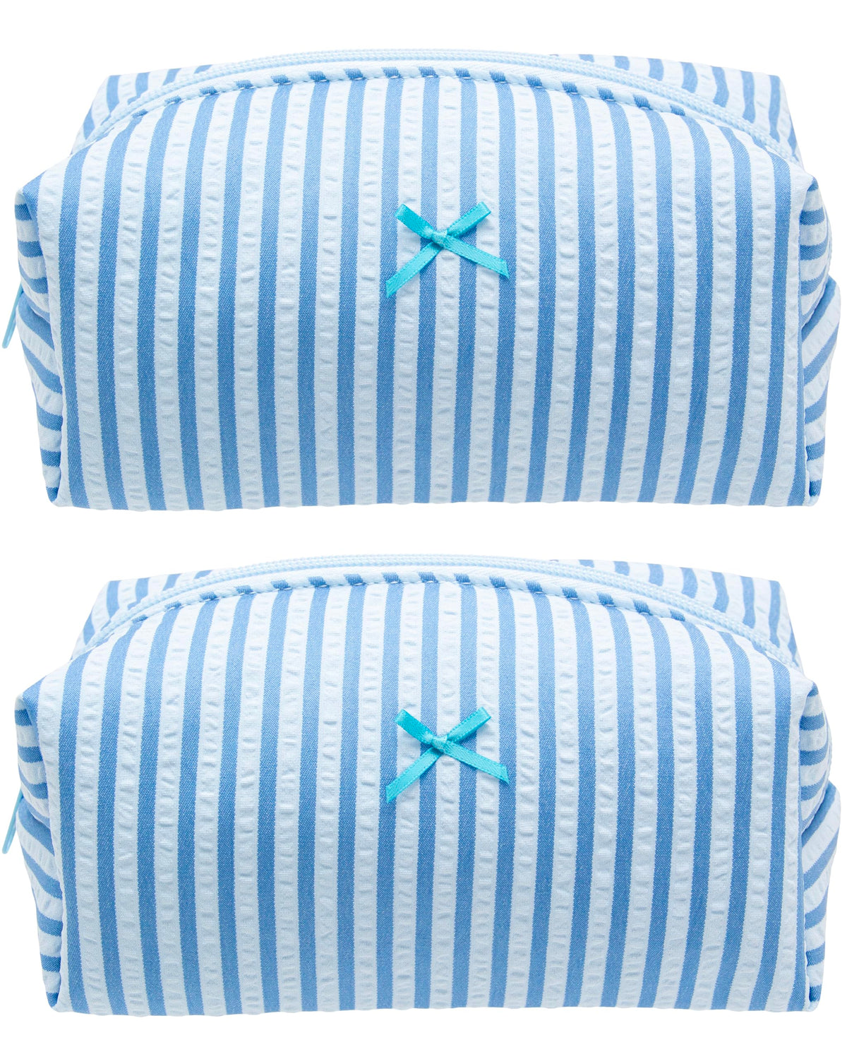 PAZIMIIK Cozy Makeup Bag front view in Stripe Lake Blue