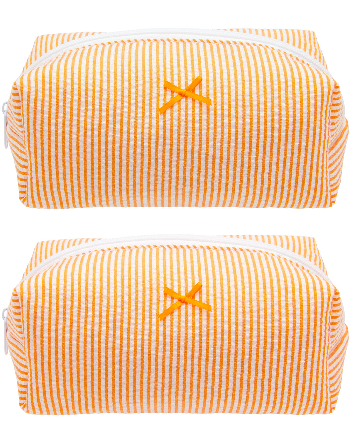 PAZIMIIK Cozy Makeup Bag front view in Stripe Orange