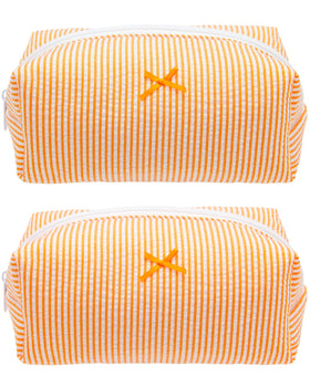 PAZIMIIK Cozy Makeup Bag front view in Stripe Orange