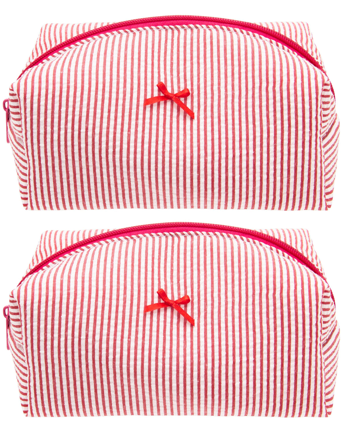 PAZIMIIK Cozy Makeup Bag front view in Stripe Red
