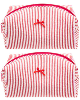 PAZIMIIK Cozy Makeup Bag front view in Stripe Red
