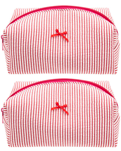 PAZIMIIK Cozy Makeup Bag front view in Stripe Red