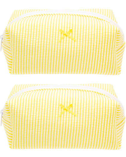 PAZIMIIK Cozy Makeup Bag front view in stripe yellow