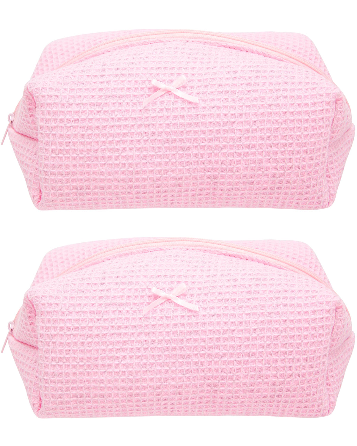 PAZIMIIK Cozy Makeup Bag front view in Waffle Candy Pink