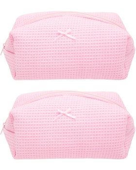 PAZIMIIK Cozy Makeup Bag front view in Waffle Candy Pink
