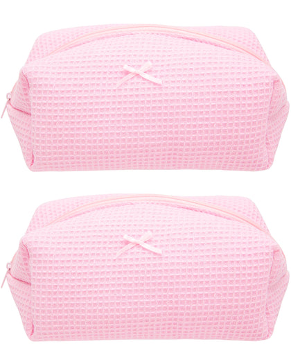 PAZIMIIK Cozy Makeup Bag front view in Waffle Candy Pink