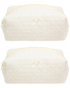 PAZIMIIK Cozy Makeup Bag front view with embroidered daisy design