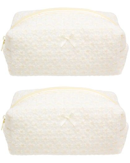 PAZIMIIK Cozy Makeup Bag front view with embroidered daisy design