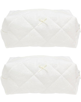 PAZIMIIK Cozy Makeup Bag front view with floral embroidery