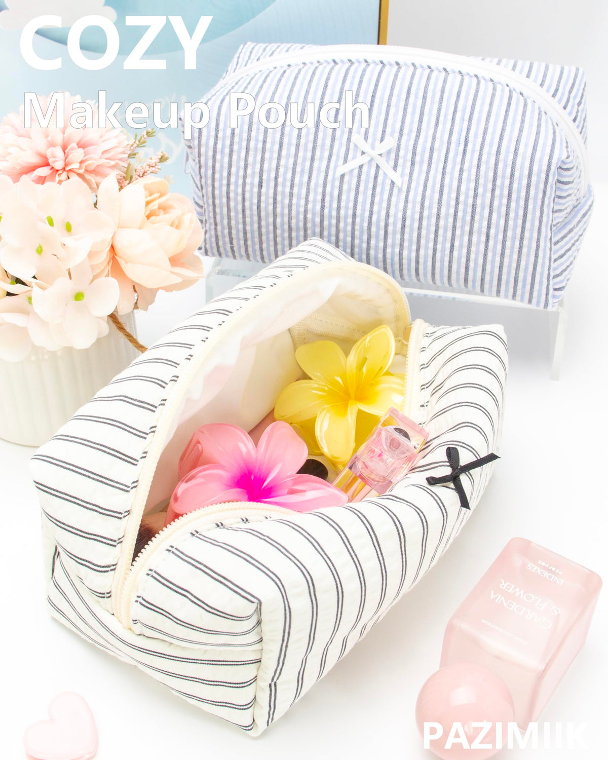 PAZIMIIK Cozy Makeup Bag in a travel setting
