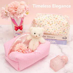 PAZIMIIK Cozy Makeup Bag in lifestyle setting with flowers