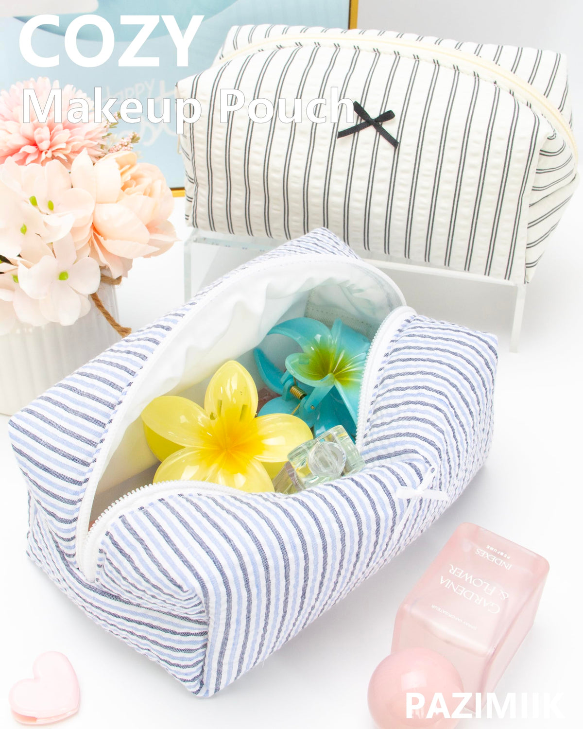 PAZIMIIK Cozy Makeup Bag in use, placed in a tote bag