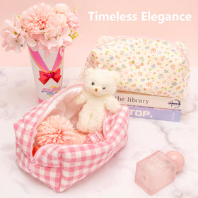 PAZIMIIK Cozy Makeup Bag lifestyle image with accessories