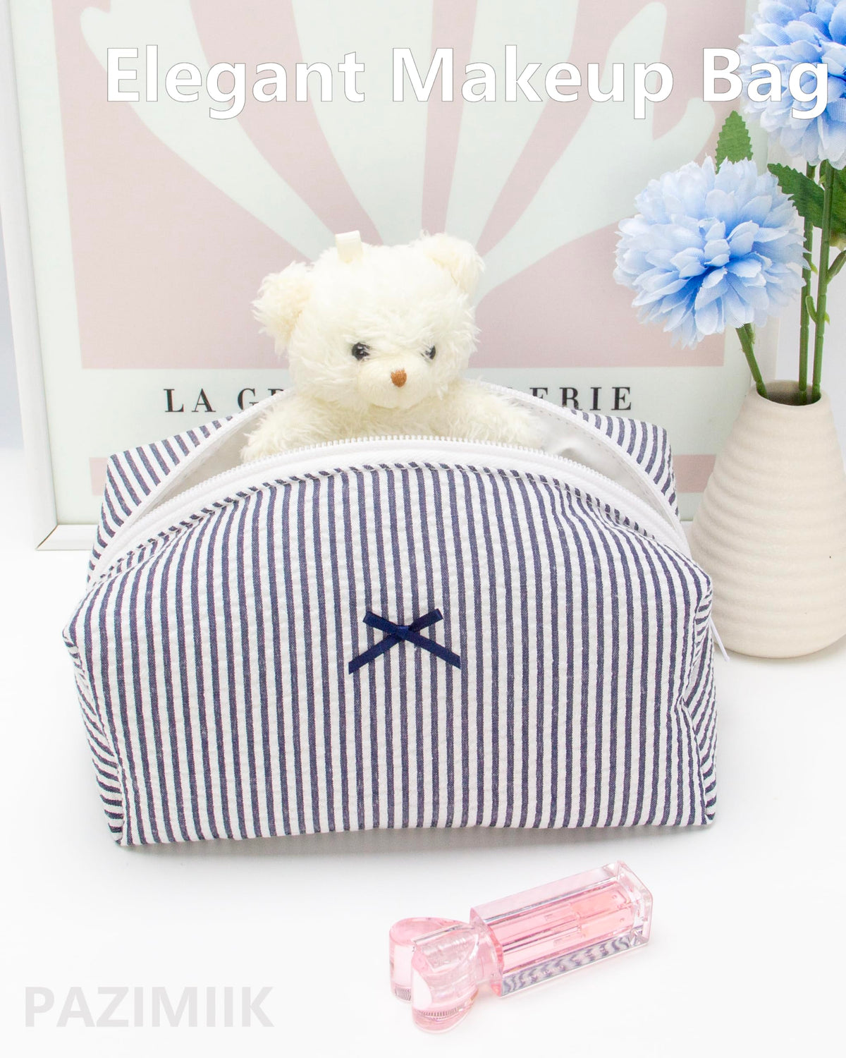 PAZIMIIK Cozy Makeup Bag navy blue with floral pattern