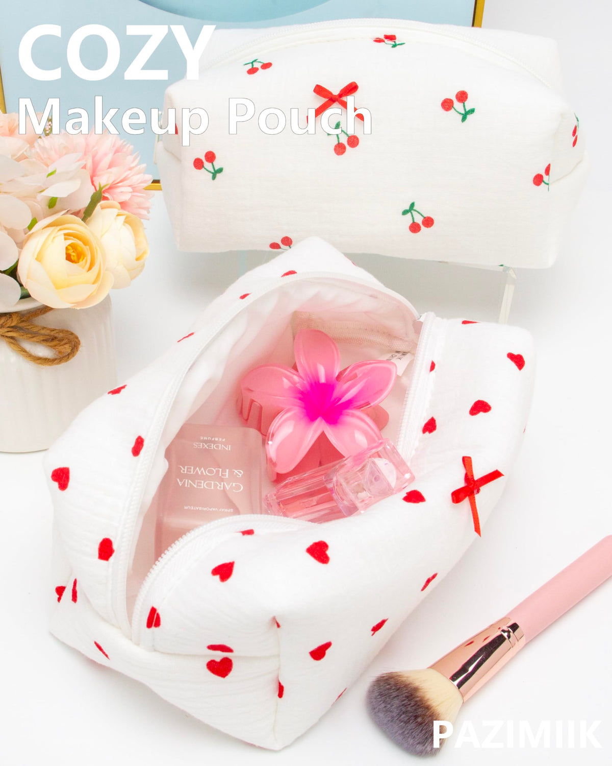 PAZIMIIK Cozy Makeup Bag open showing spacious interior