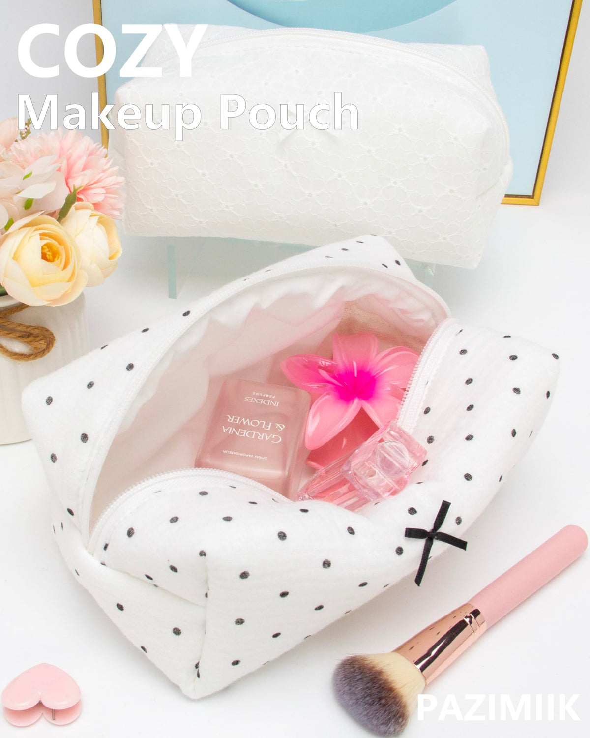 PAZIMIIK Cozy Makeup Bag open view displaying spacious interior