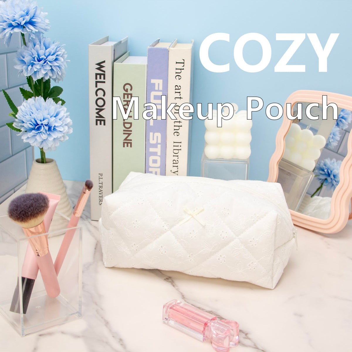 PAZIMIIK Cozy Makeup Bag packed in a suitcase