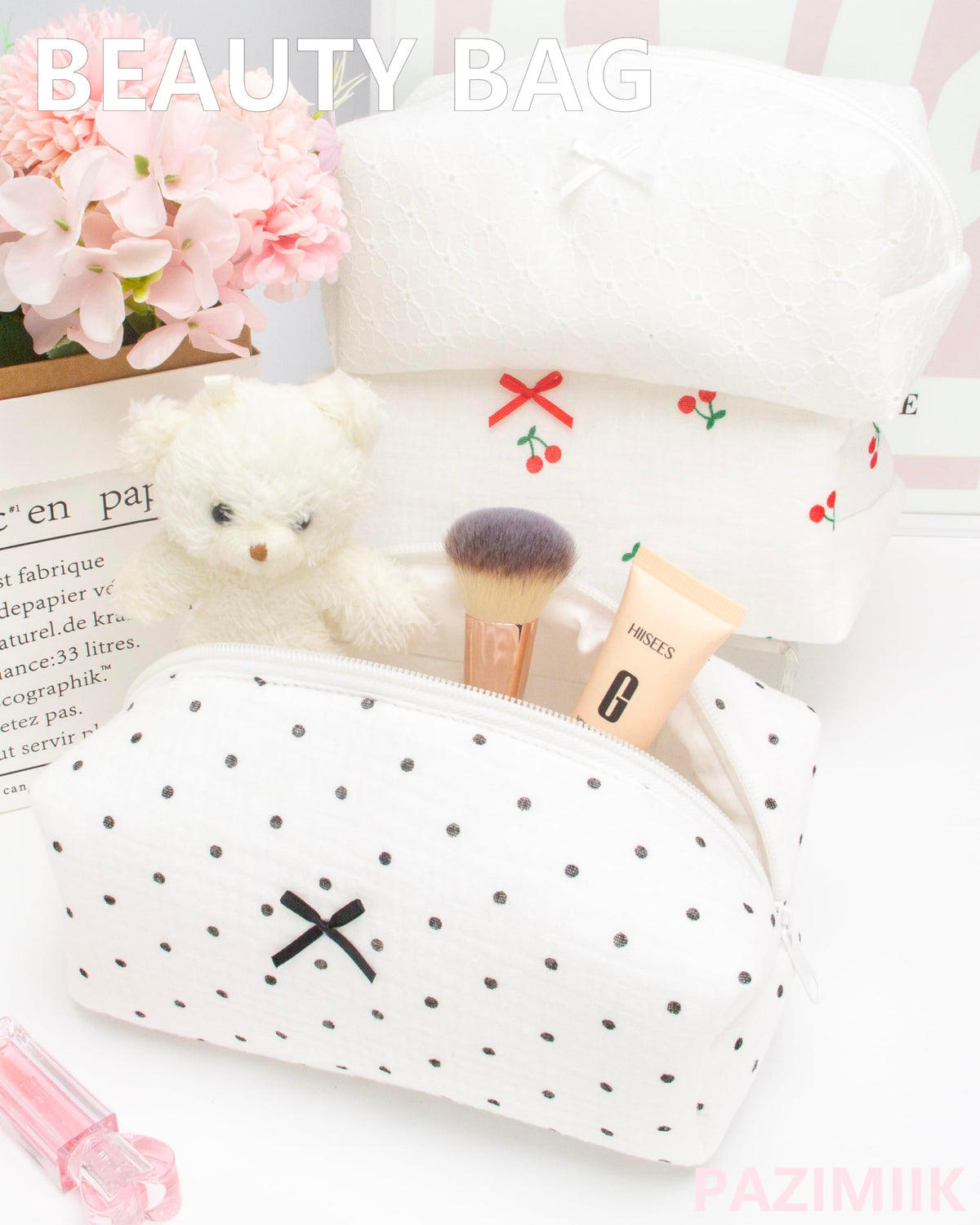 PAZIMIIK Cozy Makeup Bag packed with beauty essentials