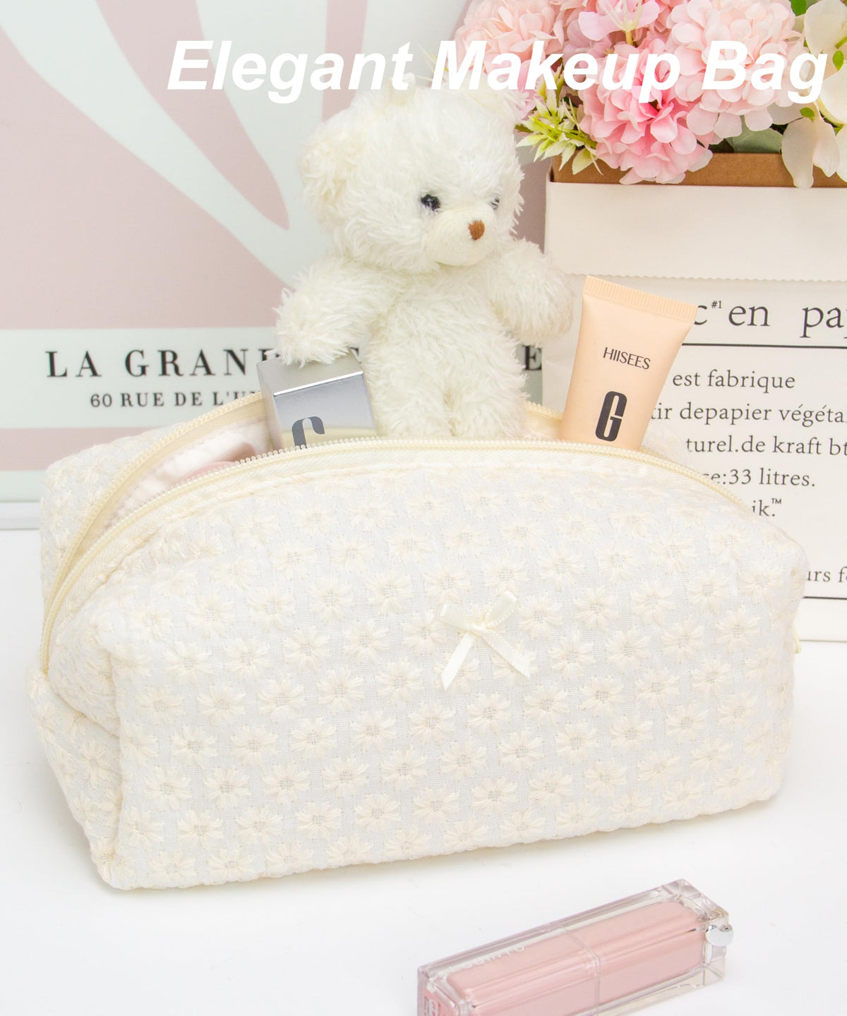 PAZIMIIK Cozy Makeup Bag side view showcasing floral pattern