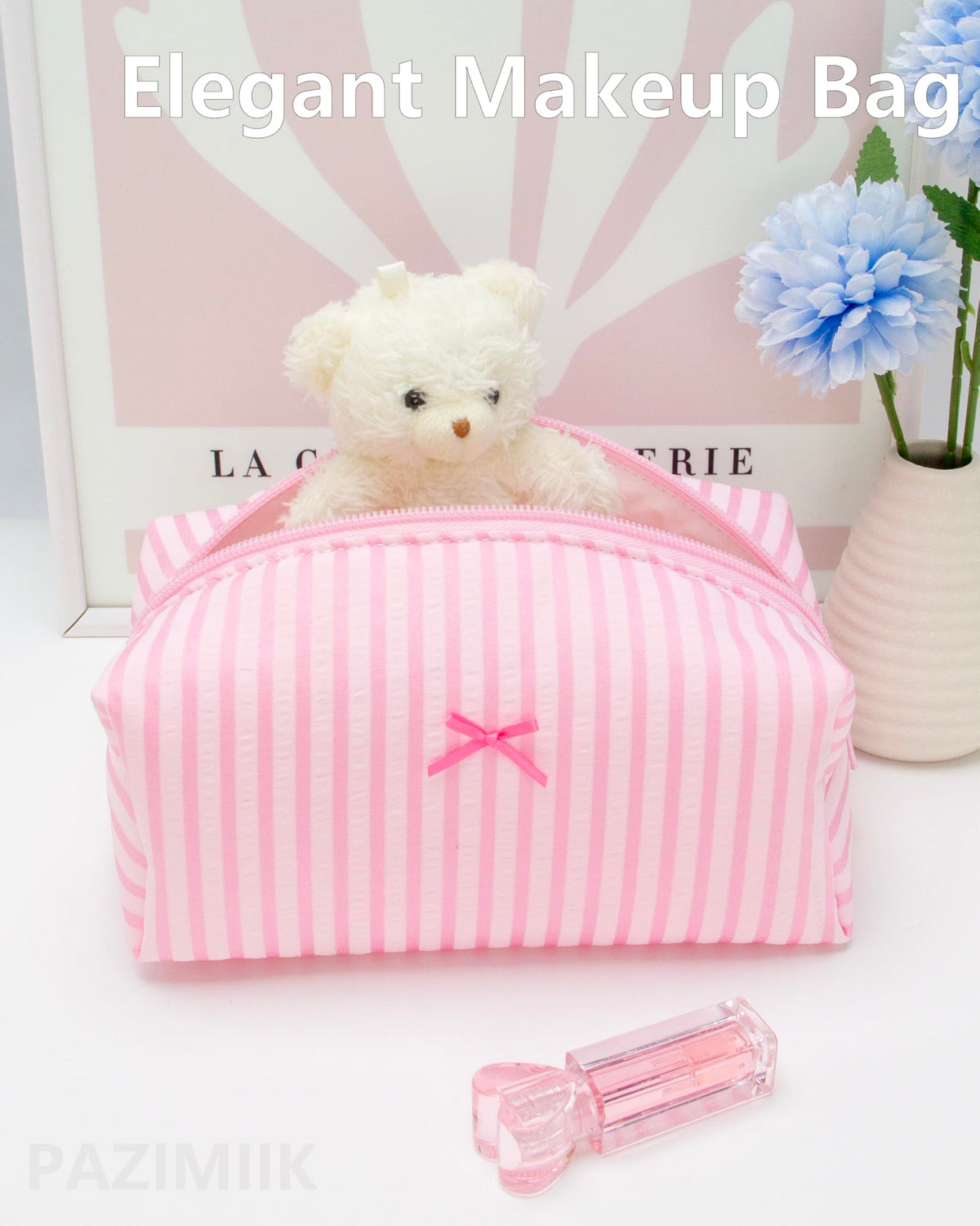 PAZIMIIK Cozy Makeup Bag side view with floral pattern
