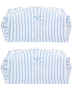 PAZIMIIK Cozy Makeup Bag Stripe Blue front view