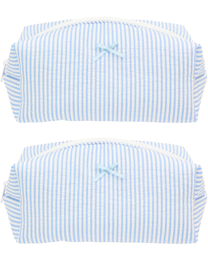 PAZIMIIK Cozy Makeup Bag Stripe Blue front view