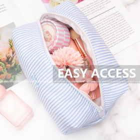 PAZIMIIK Cozy Makeup Bag Stripe Blue side view