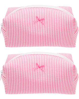 PAZIMIIK Cozy Makeup Bag Stripe Candy Pink front view