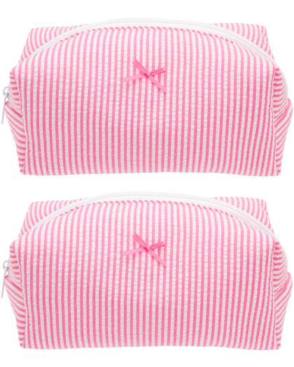 PAZIMIIK Cozy Makeup Bag Stripe Candy Pink front view