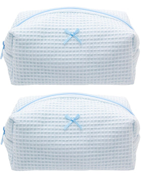 PAZIMIIK Cozy Makeup Bag Waffle Blue front view