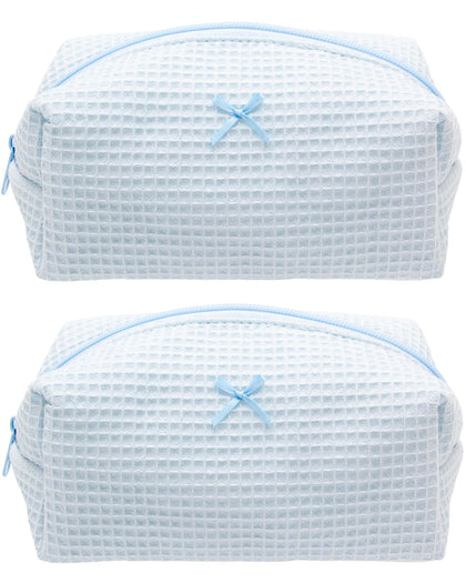 PAZIMIIK Cozy Makeup Bag Waffle Blue front view