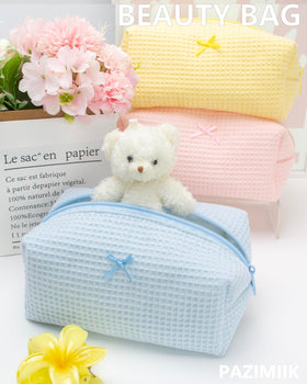 PAZIMIIK Cozy Makeup Bag Waffle Blue interior view