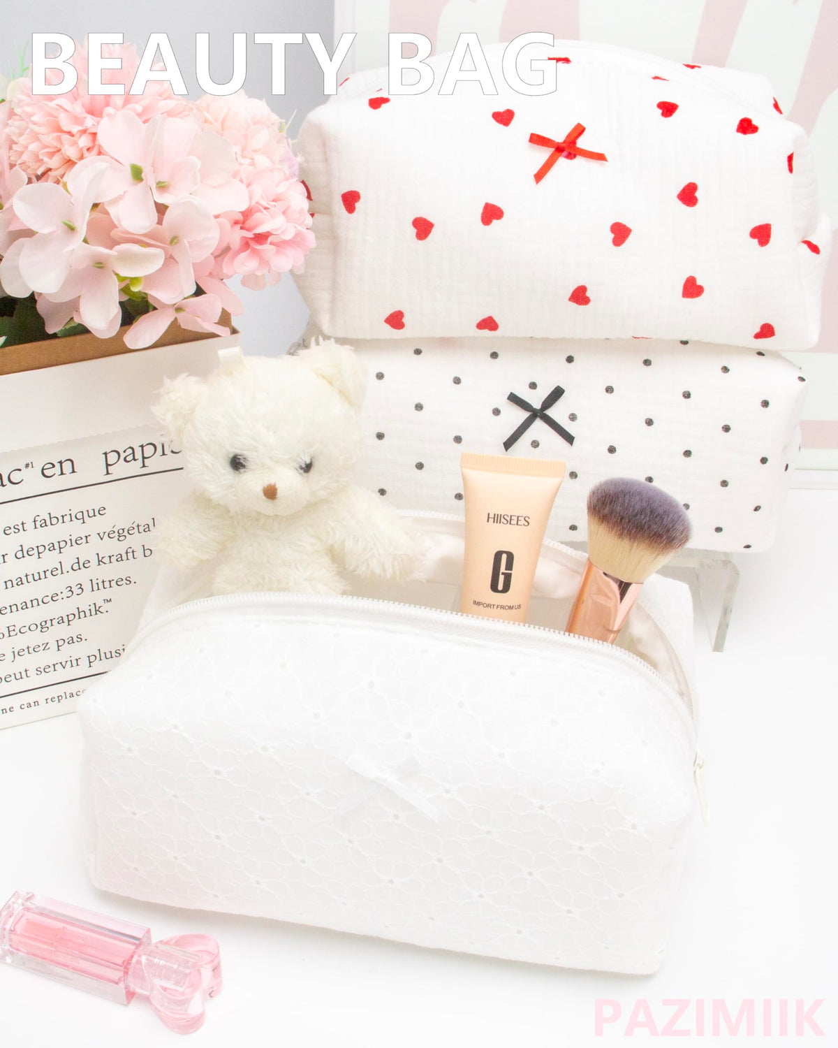 PAZIMIIK floral cosmetic bag lifestyle scene