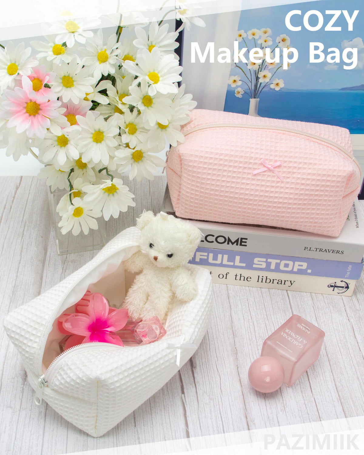 PAZIMIIK makeup bag displayed with seasonal patterns
