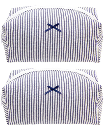 PAZIMIIK navy blue makeup bag front view with zipper