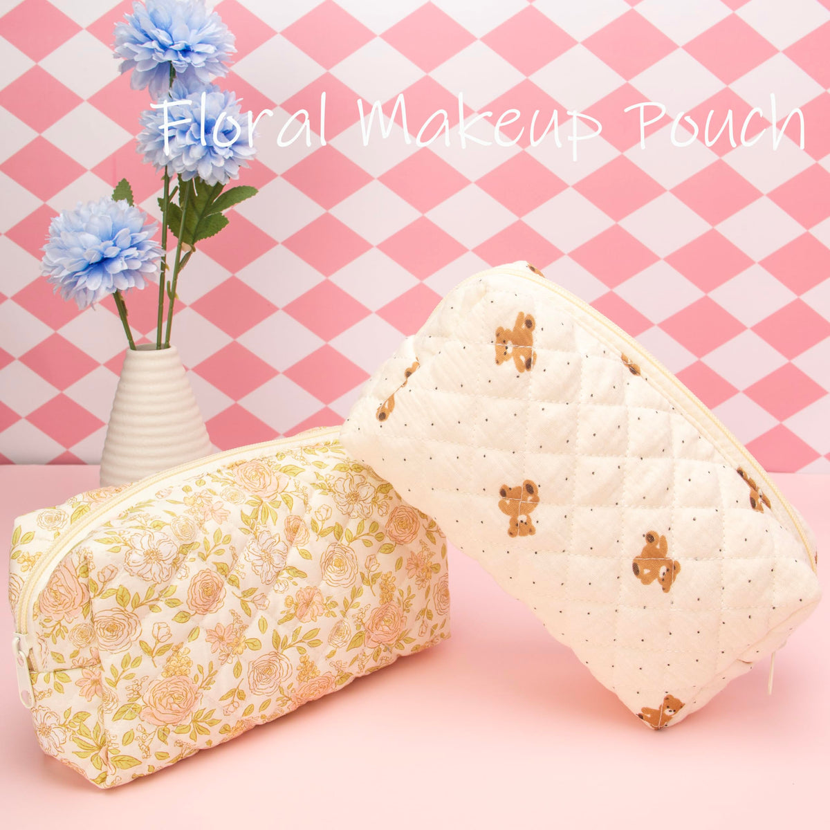 PAZIMIIK Small Quilted Makeup Bag back view