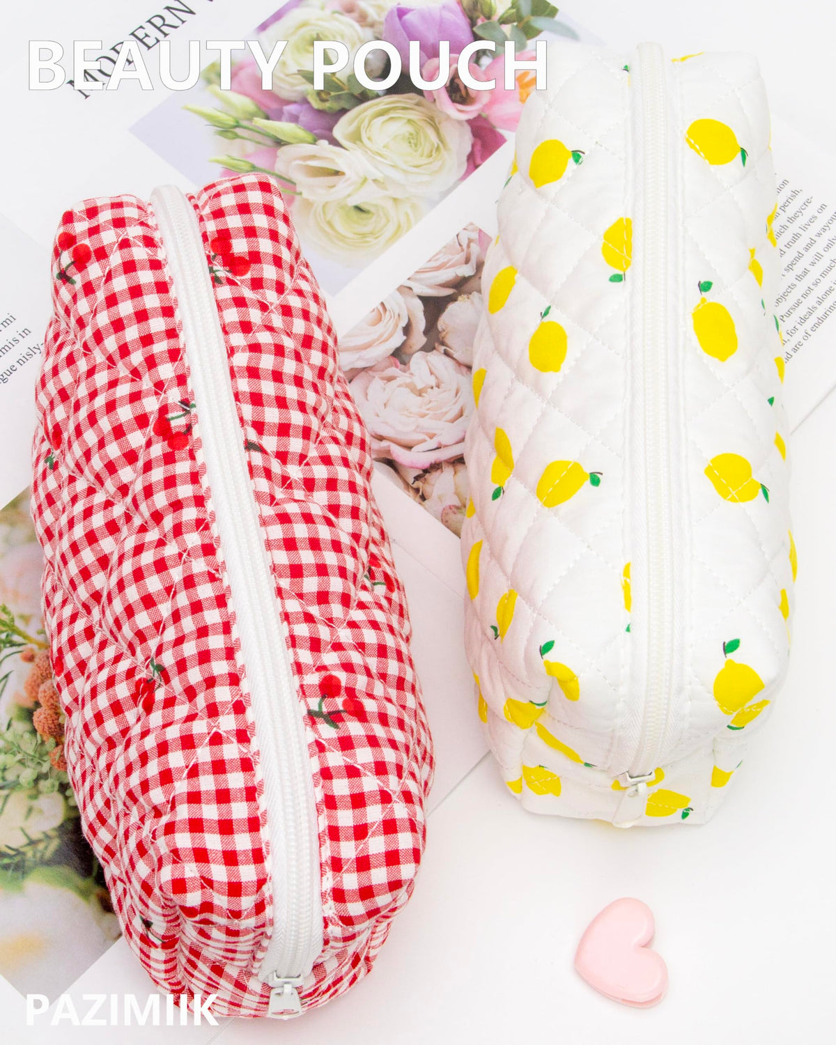 PAZIMIIK Small Quilted Makeup Bag dimensions on packaging