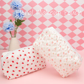PAZIMIIK Small Quilted Makeup Bag displayed on a vanity