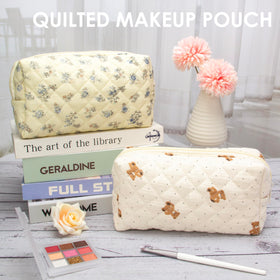 PAZIMIIK Small Quilted Makeup Bag displayed with other beauty accessories