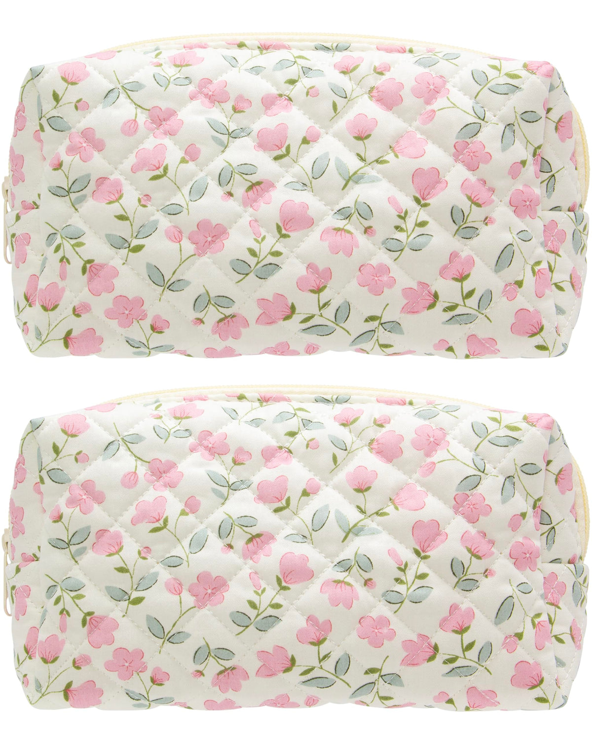 PAZIMIIK Small Quilted Makeup Bag Floral Pink front view