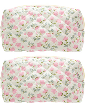 PAZIMIIK Small Quilted Makeup Bag Floral Pink front view