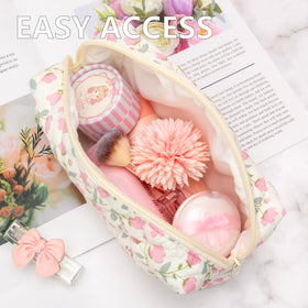 PAZIMIIK small quilted makeup bag floral pink side view