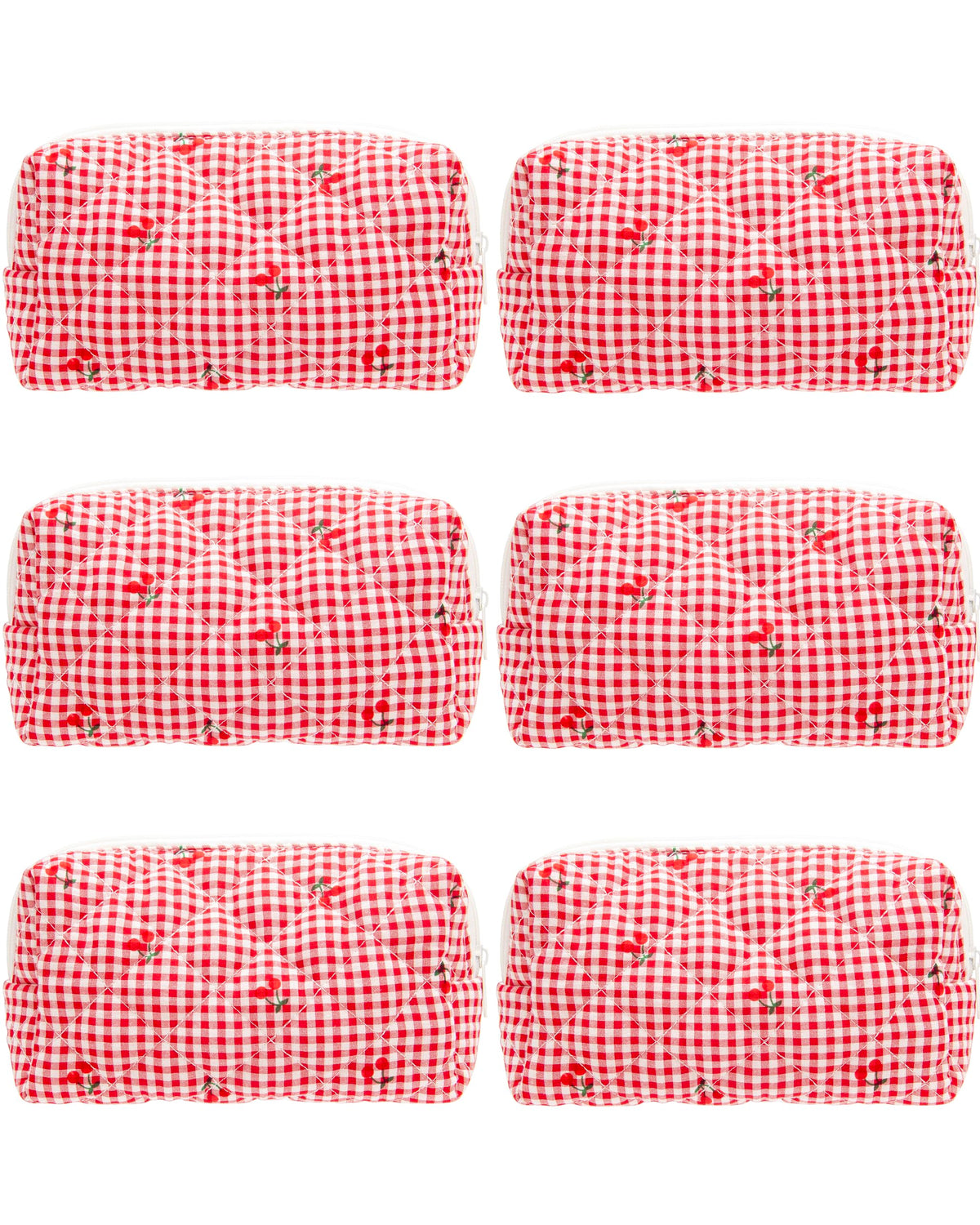 PAZIMIIK Small Quilted Makeup Bag front view in Gingham Red Cherry