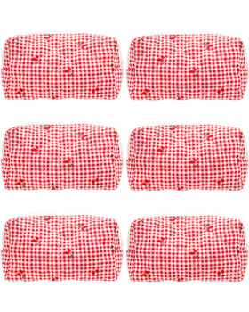 PAZIMIIK Small Quilted Makeup Bag front view in Gingham Red Cherry