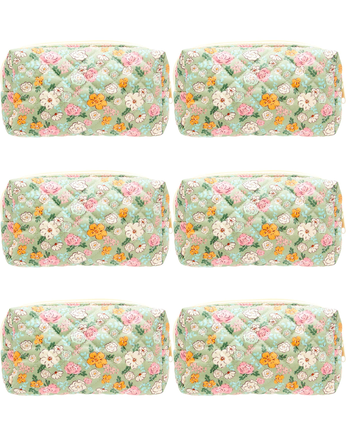 PAZIMIIK Small Quilted Makeup Bag front view in green floral