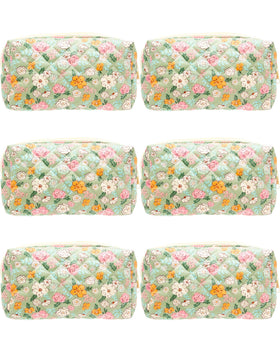 PAZIMIIK Small Quilted Makeup Bag front view in green floral
