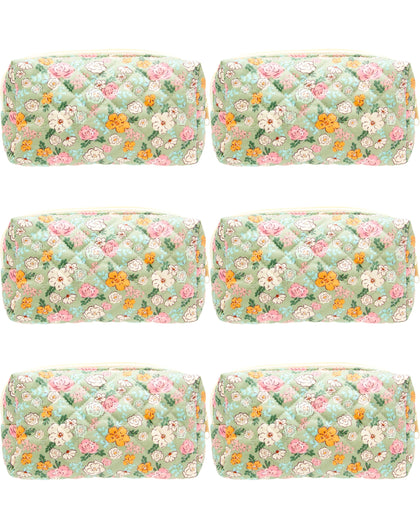 PAZIMIIK Small Quilted Makeup Bag front view in green floral